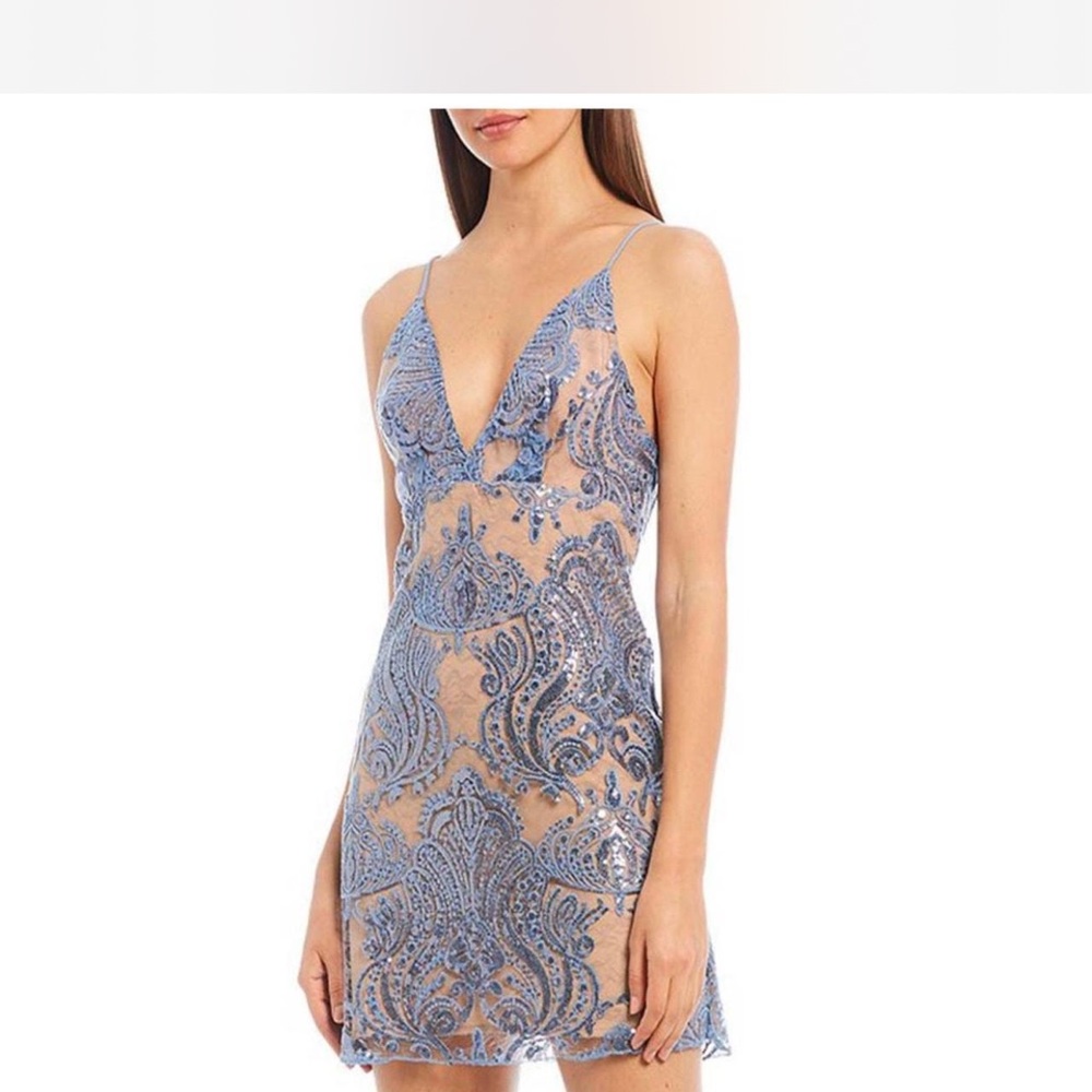 Free People Night Shimmer Blue Sequin Lace Mini Dress